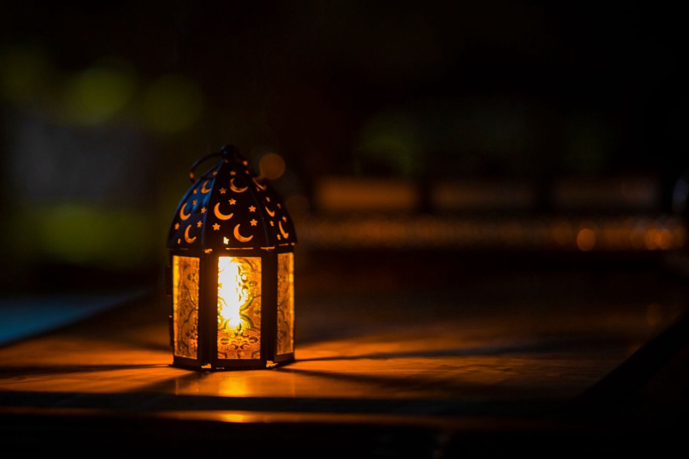 Traditional lantern glowing at night